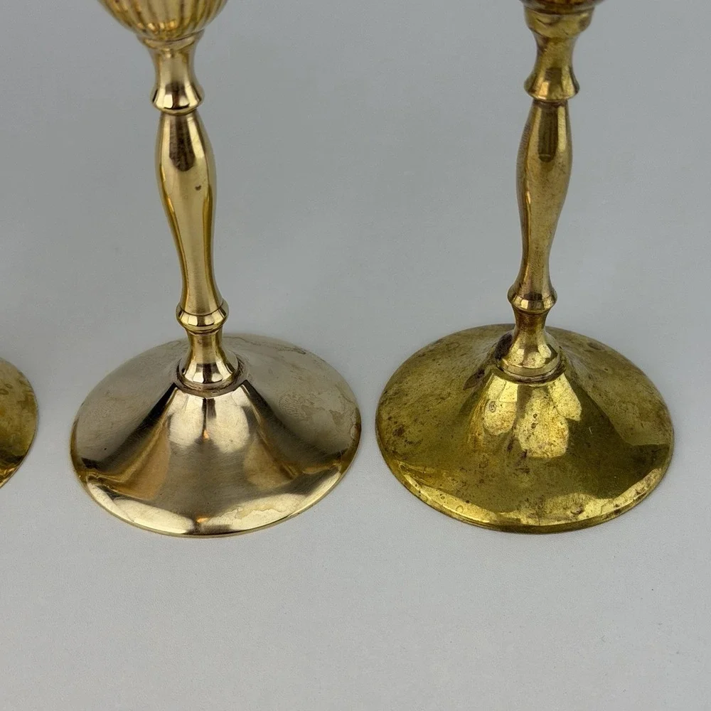 Vintage Brass Champagne Flutes Set of 4 Ribbed Fluted Goblets 9